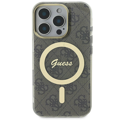 iPhone 16 Pro Kılıf Guess Orijinal Lisanslı M-safe Şarj Özellikli Yazı Logolu 4G Desenli Kılıf