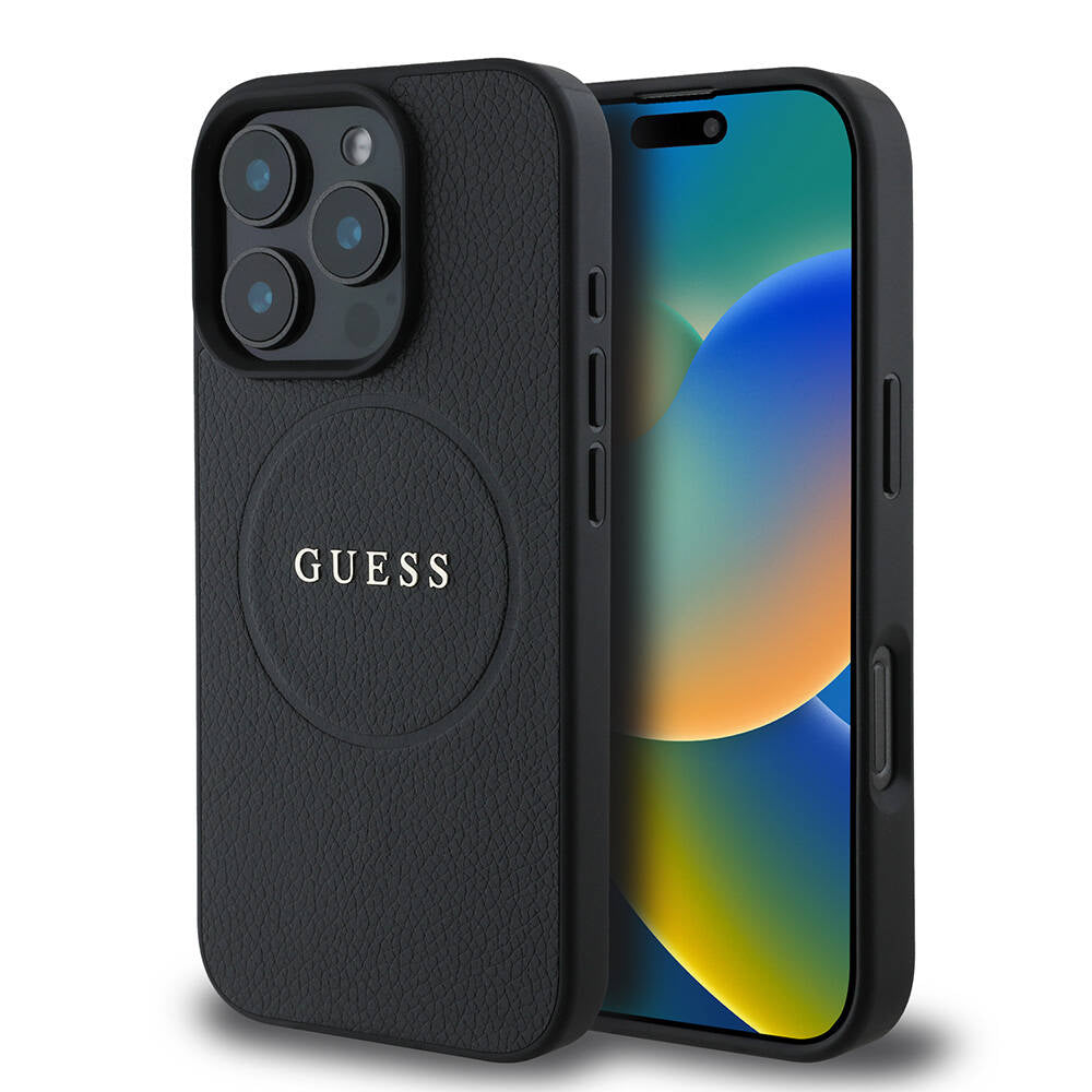 iPhone 16 Pro Kılıf Guess Orijinal Lisanslı M-safe Şarj Özellikli Yazı Logolu Grained Kılıf