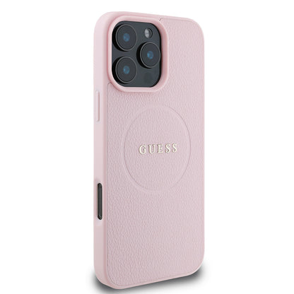 iPhone 16 Pro Kılıf Guess Orijinal Lisanslı M-safe Şarj Özellikli Yazı Logolu Grained Kılıf