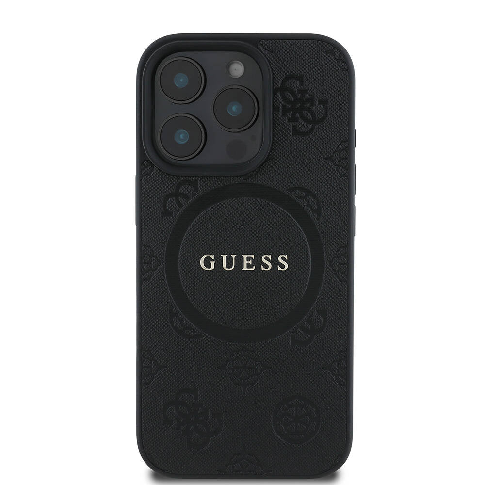 iPhone 16 Pro Kılıf Guess Orijinal Lisanslı M-safe Şarj Özellikli Yazı Logolu Saffiano Peony Kılıf
