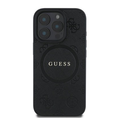 iPhone 16 Pro Kılıf Guess Orijinal Lisanslı M-safe Şarj Özellikli Yazı Logolu Saffiano Peony Kılıf