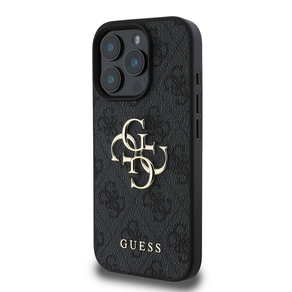 iPhone 16 Pro Kılıf Guess Orijinal Lisanslı PU Deri 4G Desenli Metal Büyük 4G ve Yazı Logolu Kılıf