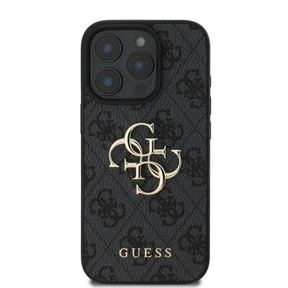 iPhone 16 Pro Kılıf Guess Orijinal Lisanslı PU Deri 4G Desenli Metal Büyük 4G ve Yazı Logolu Kılıf