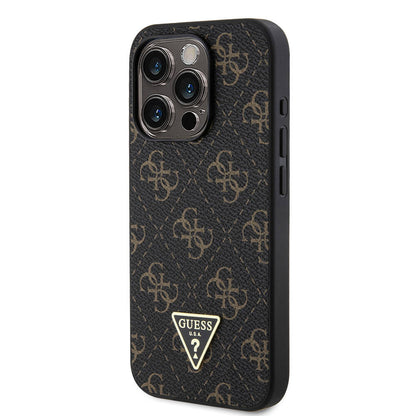 iPhone 16 Pro Kılıf Guess Orijinal Lisanslı PU Deri 4G Desenli Üçgen Logolu Kılıf