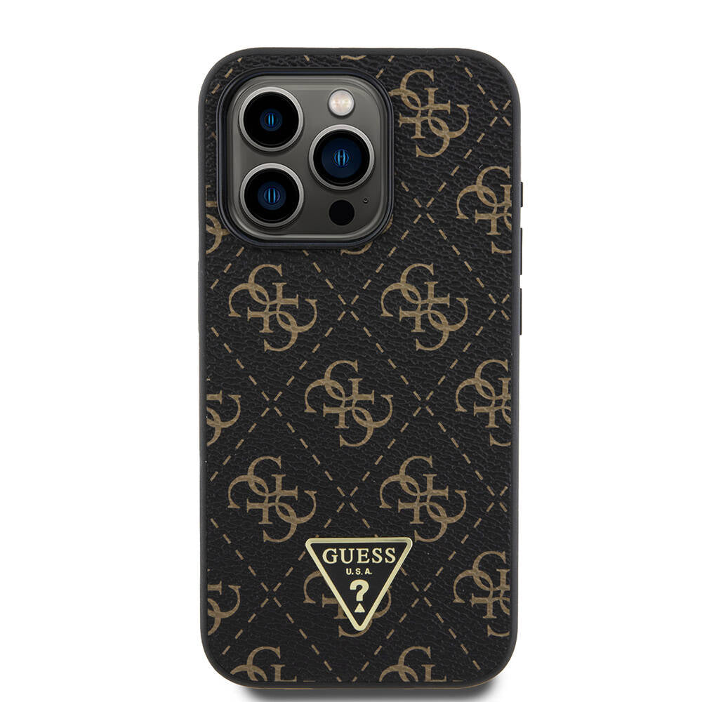 iPhone 16 Pro Kılıf Guess Orijinal Lisanslı PU Deri 4G Desenli Üçgen Logolu Kılıf