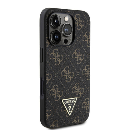 iPhone 16 Pro Kılıf Guess Orijinal Lisanslı PU Deri 4G Desenli Üçgen Logolu Kılıf