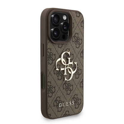 iPhone 16 Pro Kılıf Guess Orijinal Lisanslı PU Deri Bilek Askı İpli Metal Büyük 4G ve Yazı Logolu Kılıf