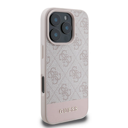 iPhone 16 Pro Kılıf Guess Orijinal Lisanslı PU Deri Şerit Logo Dizaynlı Kılıf