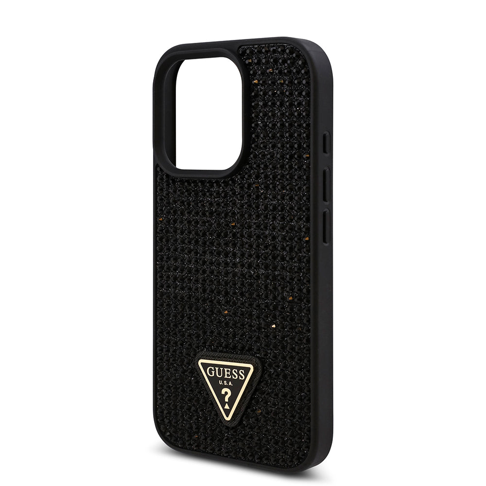 iPhone 16 Pro Kılıf Guess Orijinal Lisanslı Taşlı Arka Yüzey Üçgen Logolu Kılıf