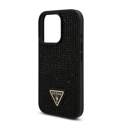 iPhone 16 Pro Kılıf Guess Orijinal Lisanslı Taşlı Arka Yüzey Üçgen Logolu Kılıf