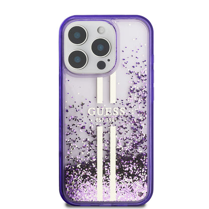 iPhone 16 Pro Kılıf Guess Orijinal Lisanslı Transparan Sıvılı Simli Altın Çizgili Kılıf