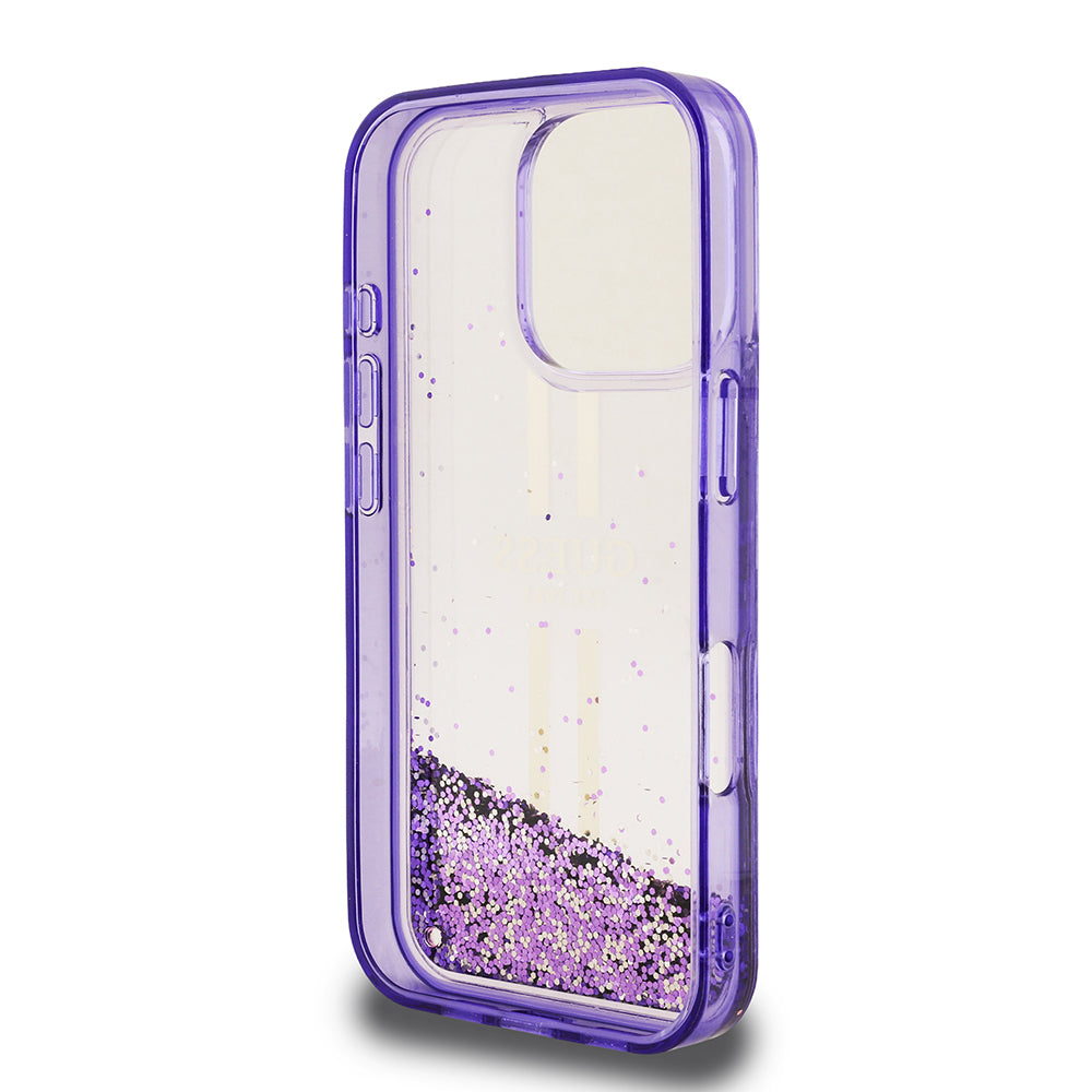 iPhone 16 Pro Kılıf Guess Orijinal Lisanslı Transparan Sıvılı Simli Altın Çizgili Kılıf