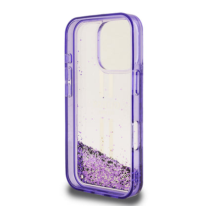 iPhone 16 Pro Kılıf Guess Orijinal Lisanslı Transparan Sıvılı Simli Altın Çizgili Kılıf