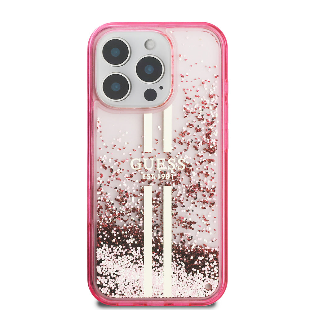 iPhone 16 Pro Kılıf Guess Orijinal Lisanslı Transparan Sıvılı Simli Altın Çizgili Kılıf