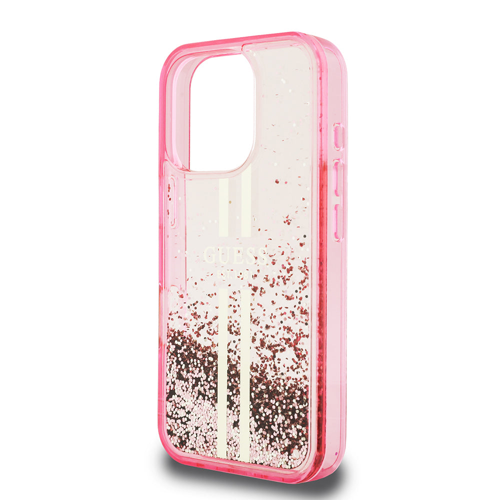 iPhone 16 Pro Kılıf Guess Orijinal Lisanslı Transparan Sıvılı Simli Altın Çizgili Kılıf