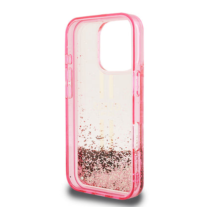 iPhone 16 Pro Kılıf Guess Orijinal Lisanslı Transparan Sıvılı Simli Altın Çizgili Kılıf