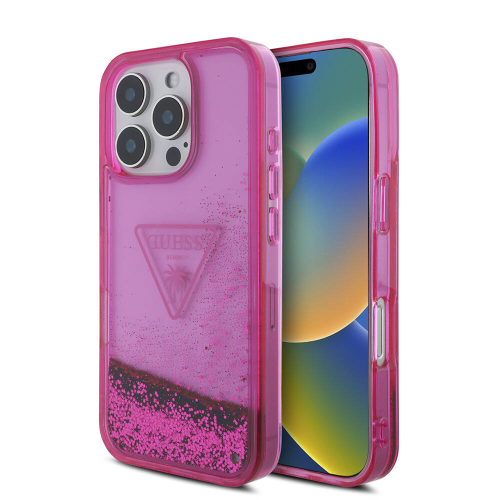 iPhone 16 Pro Kılıf Guess Orijinal Lisanslı Transparan Sıvılı Simli Dizayn Kılıf