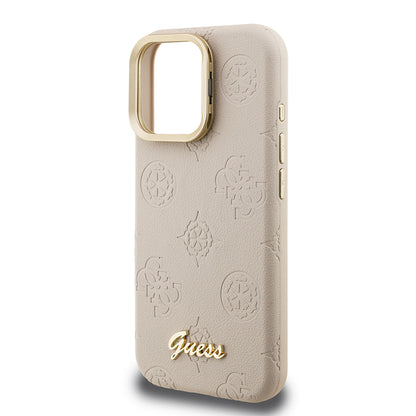 iPhone 16 Pro Kılıf Guess orijinal Lisanslı M-safe Şarj Özellikli Sıcak Baskılı Yazı Logolu Kamera Standlı PU Deri Peony Kılıf