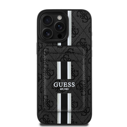 iPhone 16 Pro Kılıf Guess orijinal Lisanslı M-safe Şarj Özellikli 4G Desenli Çizgili Kartlıklı Kılıf
