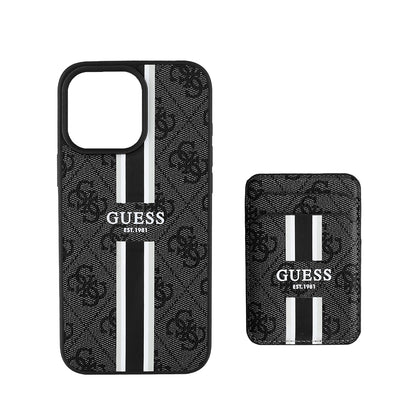 iPhone 16 Pro Kılıf Guess orijinal Lisanslı M-safe Şarj Özellikli 4G Desenli Çizgili Kartlıklı Kılıf