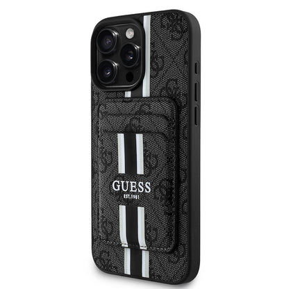 iPhone 16 Pro Kılıf Guess orijinal Lisanslı M-safe Şarj Özellikli 4G Desenli Çizgili Kartlıklı Kılıf