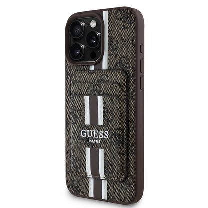 iPhone 16 Pro Kılıf Guess orijinal Lisanslı M-safe Şarj Özellikli 4G Desenli Çizgili Kartlıklı Kılıf