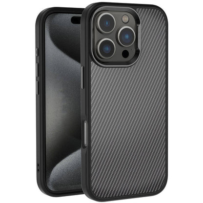 iPhone 16 Pro Kılıf Karbon Fiber Görünümlü Parlak Kamera Çerçeveli Zore Venus Kılıf