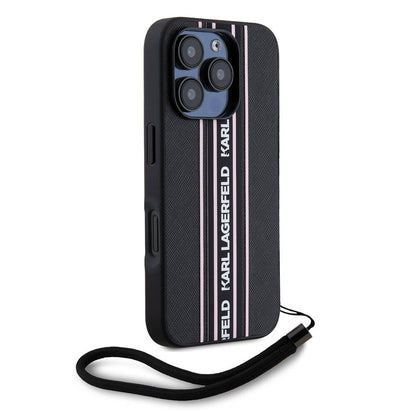 iPhone 16 Pro Kılıf Karl Lagerfeld Orijinal Lisanslı Askılı Saffiano Athleisure Şerit Çizgili Kılıf