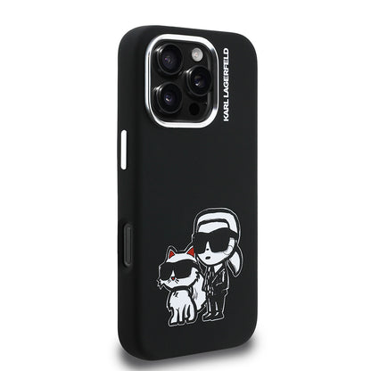 iPhone 16 Pro Kılıf Karl Lagerfeld Orijinal Lisanslı Karl & Choupette Sketch Logo Sililkon Kılıf