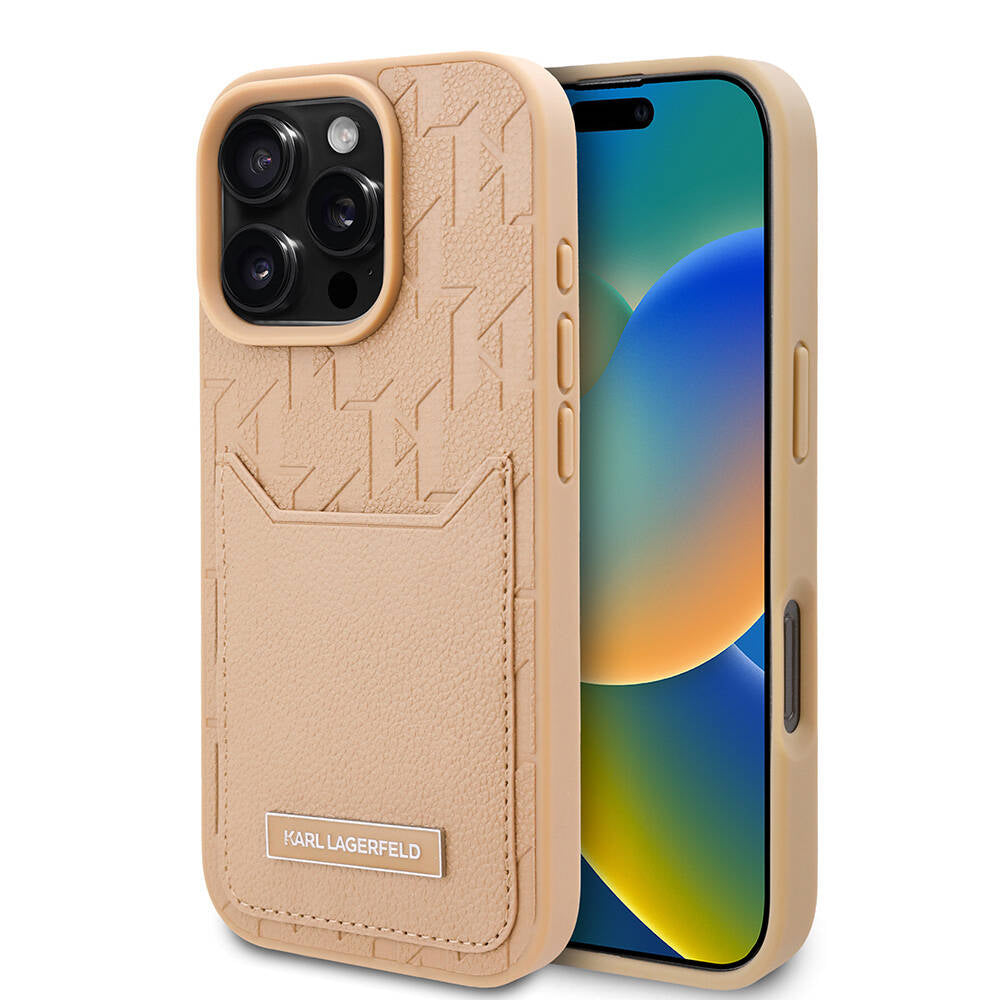 iPhone 16 Pro Kılıf Karl Lagerfeld orijinal Lisanslı KL Desenli Kartlıklı Monogram Kılıf