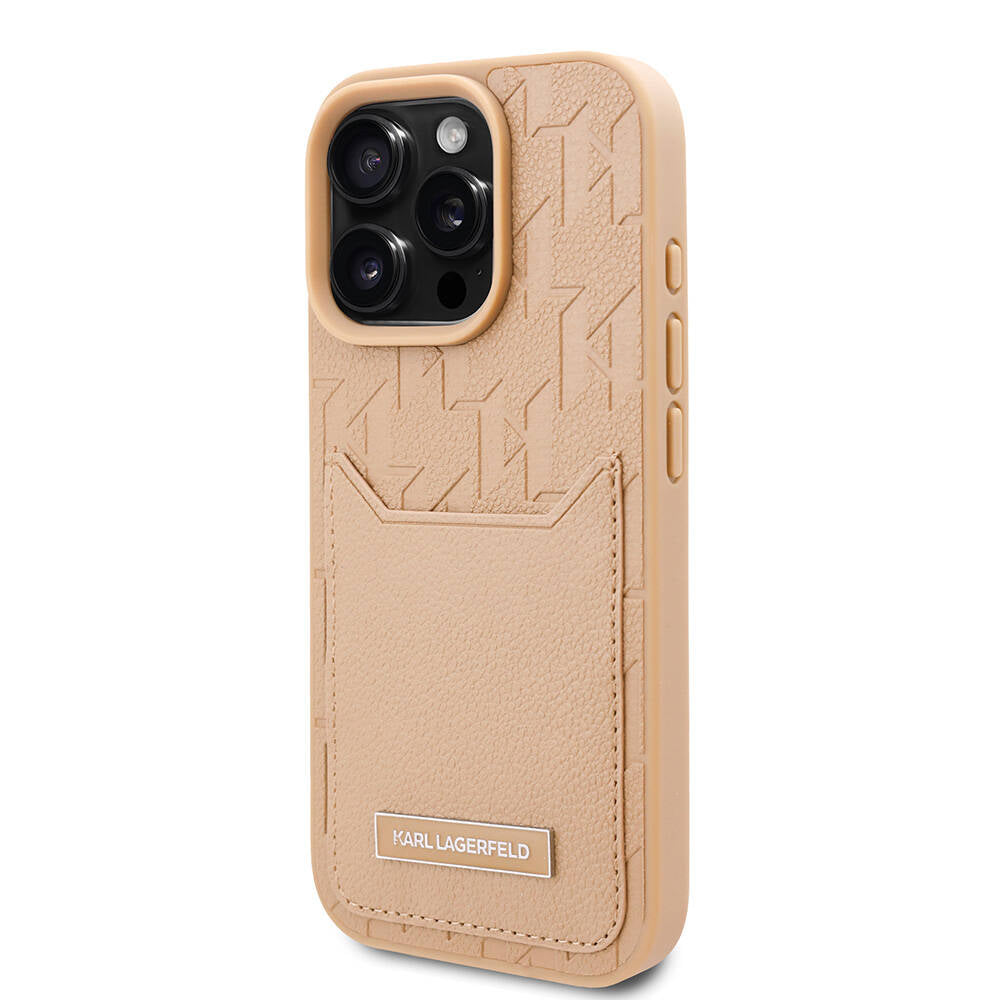 iPhone 16 Pro Kılıf Karl Lagerfeld orijinal Lisanslı KL Desenli Kartlıklı Monogram Kılıf