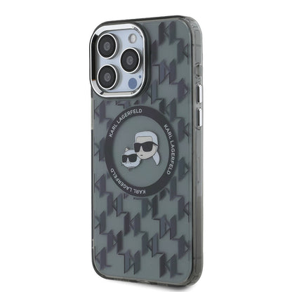 iPhone 16 Pro Kılıf Karl Lagerfeld orijinal Lisanslı M-safe Şarj Özellikli IML Baskılı Metal Monogram KC Heads Kılıf