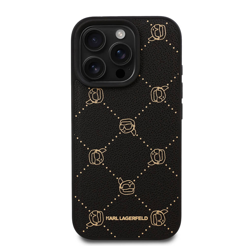 iPhone 16 Pro Kılıf Karl Lagerfeld orijinal Lisanslı M-safe Şarj Özellikli PU Deri Karl Heads Desenli Klasik Logolu Kılıf