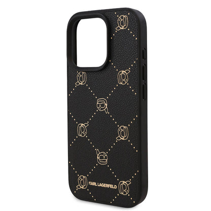 iPhone 16 Pro Kılıf Karl Lagerfeld orijinal Lisanslı M-safe Şarj Özellikli PU Deri Karl Heads Desenli Klasik Logolu Kılıf
