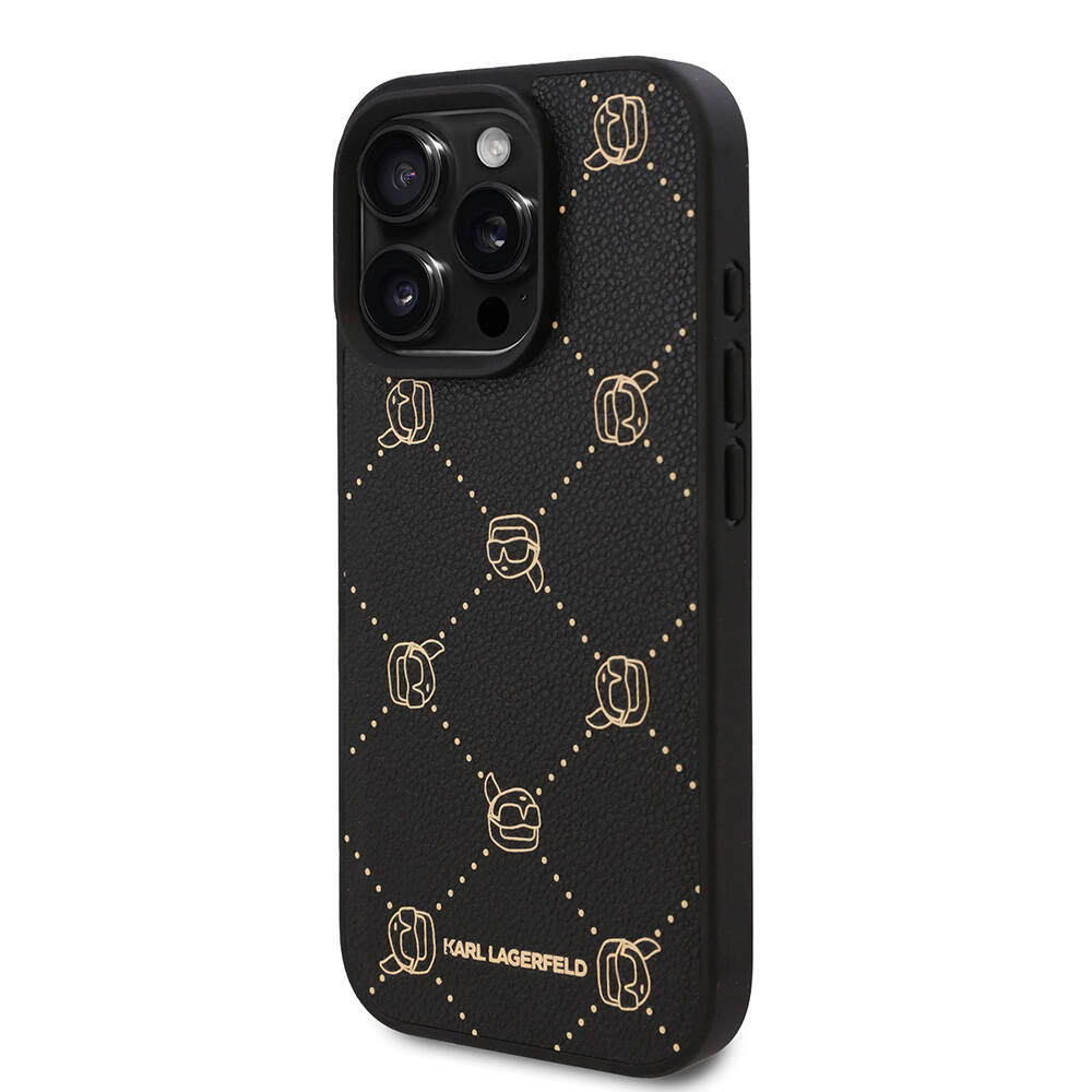 iPhone 16 Pro Kılıf Karl Lagerfeld orijinal Lisanslı M-safe Şarj Özellikli PU Deri Karl Heads Desenli Klasik Logolu Kılıf