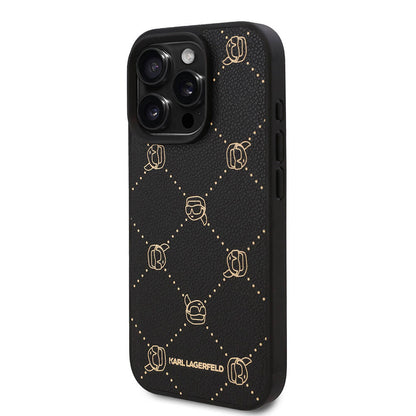 iPhone 16 Pro Kılıf Karl Lagerfeld orijinal Lisanslı M-safe Şarj Özellikli PU Deri Karl Heads Desenli Klasik Logolu Kılıf