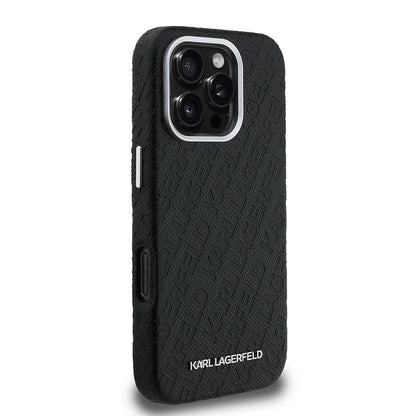 iPhone 16 Pro Kılıf Karl Lagerfeld orijinal Lisanslı PU Deri Damgalı Metal Yazı Logolu Kılıf