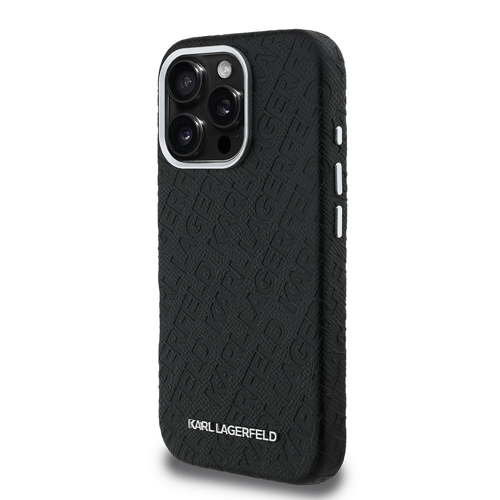 iPhone 16 Pro Kılıf Karl Lagerfeld orijinal Lisanslı PU Deri Damgalı Metal Yazı Logolu Kılıf