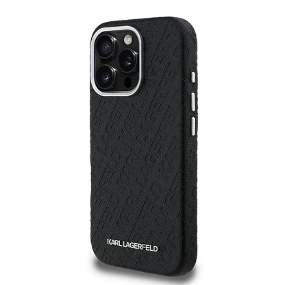 iPhone 16 Pro Kılıf Karl Lagerfeld orijinal Lisanslı PU Deri Damgalı Metal Yazı Logolu Kılıf