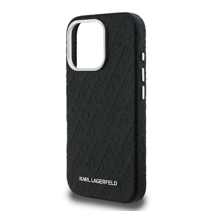 iPhone 16 Pro Kılıf Karl Lagerfeld orijinal Lisanslı PU Deri Damgalı Metal Yazı Logolu Kılıf