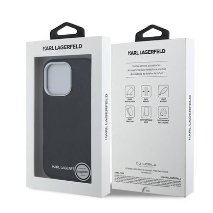iPhone 16 Pro Kılıf Karl Lagerfeld orijinal Lisanslı PU Deri Damgalı Metal Yazı Logolu Kılıf