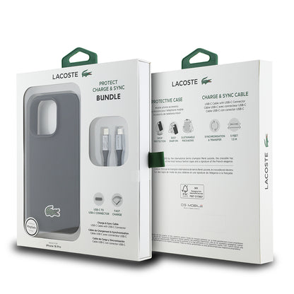 iPhone 16 Pro Kılıf Lacoste Orijinal Lisanslı PU Pike Desenli Arka Yüzey İkonik Timsah Dokuma Logolu Kılıf + Type-C Kablo 1.5m