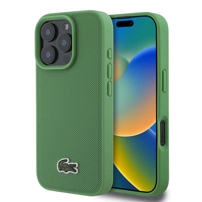iPhone 16 Pro Kılıf Lacoste orijinal Lisanslı PU Pike Desenli Arka Yüzey İkonik Timsah Dokuma Logolu Kılıf