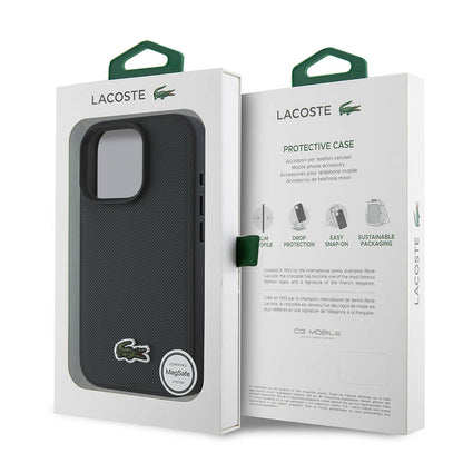 iPhone 16 Pro Kılıf Lacoste orijinal Lisanslı PU Pike Desenli Arka Yüzey İkonik Timsah Dokuma Logolu Kılıf