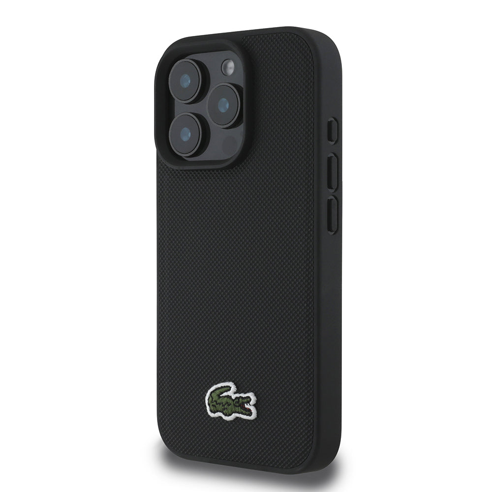 iPhone 16 Pro Kılıf Lacoste orijinal Lisanslı PU Pike Desenli Arka Yüzey İkonik Timsah Dokuma Logolu Kılıf + Type-C Kablo 1.5m