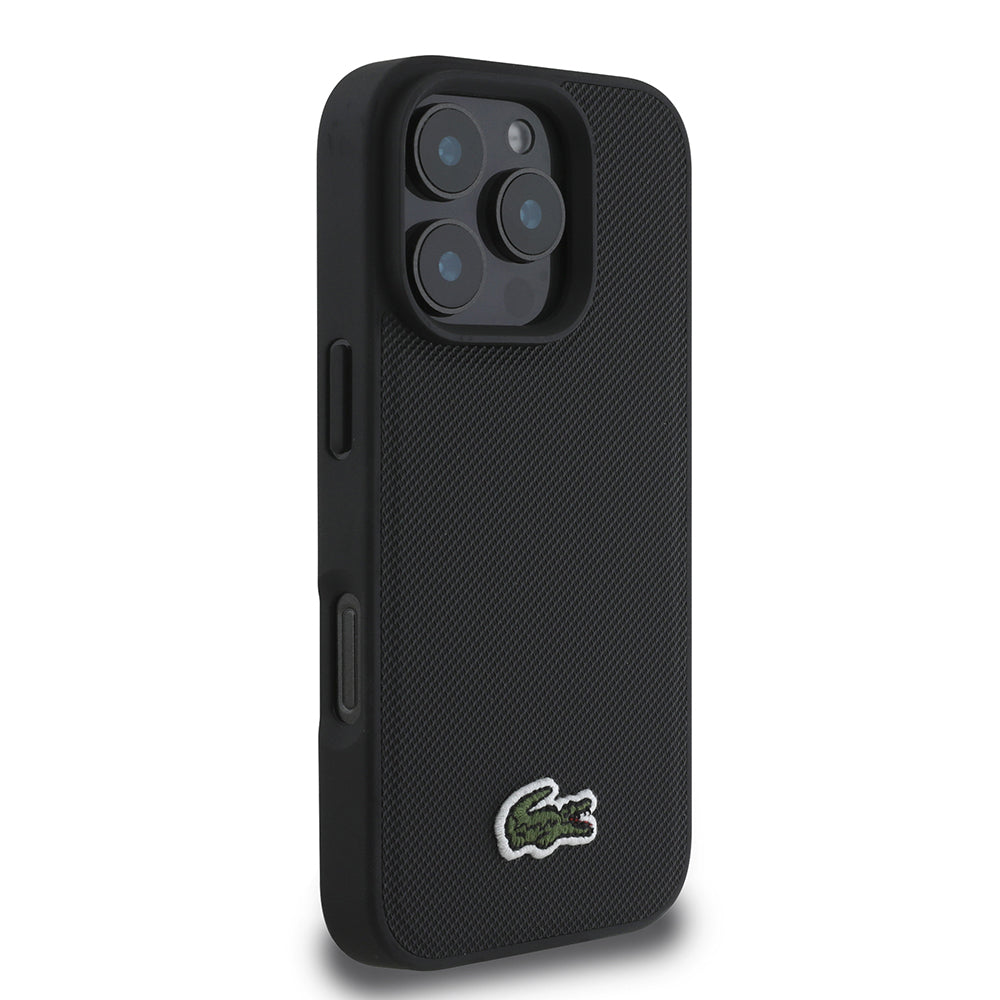 iPhone 16 Pro Kılıf Lacoste orijinal Lisanslı PU Pike Desenli Arka Yüzey İkonik Timsah Dokuma Logolu Kılıf + Type-C Kablo 1.5m