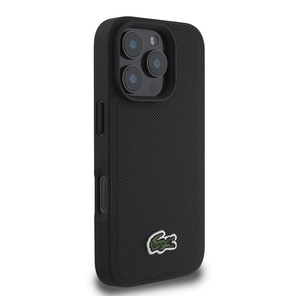 iPhone 16 Pro Kılıf Lacoste orijinal Lisanslı PU Pike Desenli Arka Yüzey İkonik Timsah Dokuma Logolu Kılıf + Type-C Kablo 1.5m