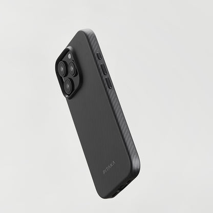 iPhone 16 Pro Kılıf M-safe Şarj Özellikli Aramid Fiber Pitaka Military-Grade Classic Serisi New Logo Black-Grey Twill Kılıf