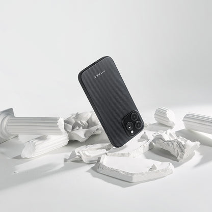 iPhone 16 Pro Kılıf M-safe Şarj Özellikli Aramid Fiber Pitaka Military-Grade Classic Serisi New Logo Black-Grey Twill Kılıf