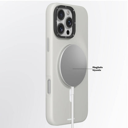 iPhone 16 Pro Kılıf M-safe Şarj Özellikli Kamera Standlı Youngkit Bitty Cream Kılıf